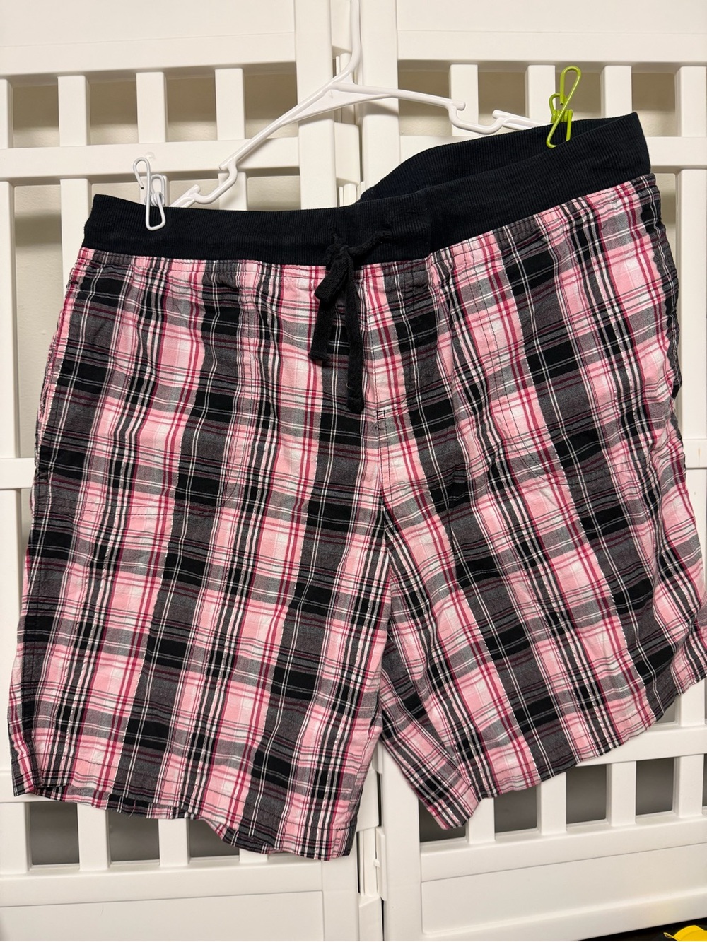 Women’s Pink & Black Plaid Bermuda Shorts with Drawstring Waist
